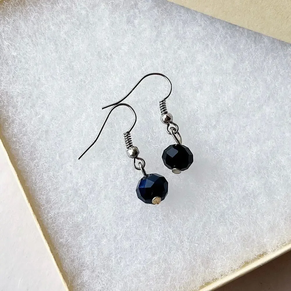 Black Mini Bead Earrings Dangle Drop Handmade Jewelry TT4